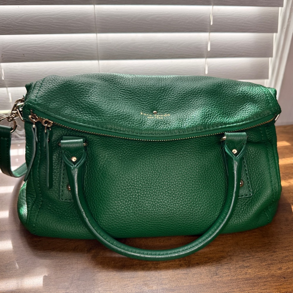 Kate Spade New York Green Pebbled Leather Satchel Crossbody Bag - Picture 16 of 16